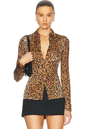 VERSACE Jacquard Button Up Top in - Brown. Size 36 (also in 42).