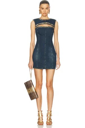 AREA Crystal Cut Out Mini Dress in - Blue. Size 0 (also in 2, 8).