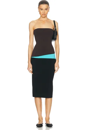 Staud La Serena Dress in Earth Aqua & Black - Brown,Black. Size L (also in M, S, XL, XS).