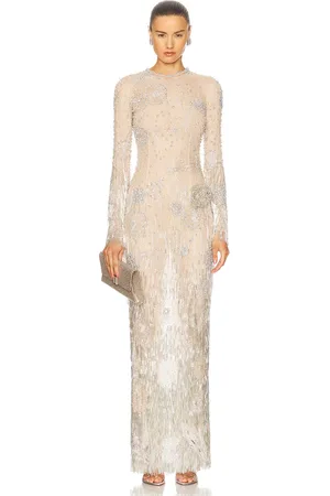Oscar de la Renta Long Sleeve Crystal Gown in - Metallic . Size 0 (also in ).