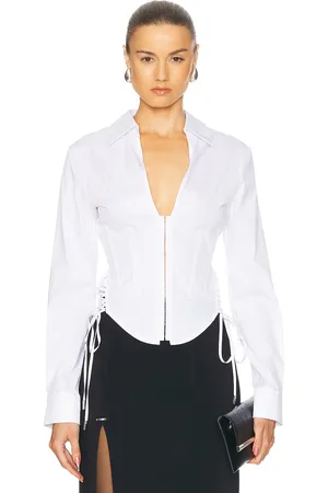 MUGLER Long Sleeve Corset Top in - White. Size 34 (also in ).