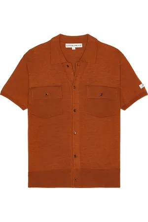 AFTER PRAY Maurice Polo Knit Cardigan in - Burnt Orange. Size L (also in M, S).