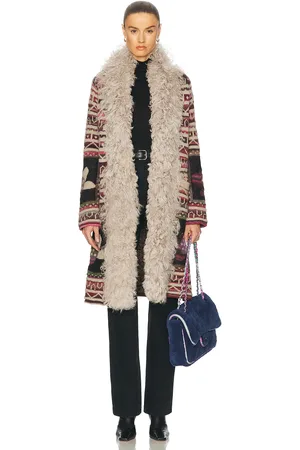 CHANEL Vintage Printed Fur Trimmed Coat in - Beige. Size 42 (also in ).