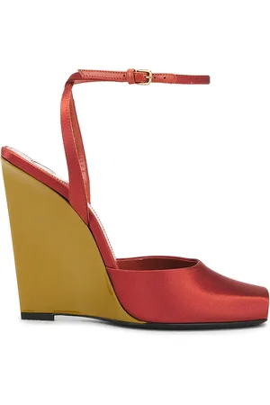 Saint Laurent La Scandale Wedge Sandal in - Rust. Size 36.5 (also in 37, 37.5, 38, 38.5, 39.5, 40, 41).