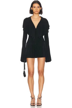Norma Kamali Long Sleeve Deep V Ruffle Mini Dress in - . Size L (also in M, S, XL, XS).