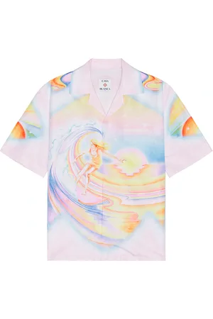 Casablanca Printed Swim Open Collar Shirt in - Blush,Yellow. Size L (also in S, M, XL/1X).