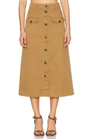Saint Laurent Button Down Midi Skirt in - Beige. Size 36 (also in 38, 40).