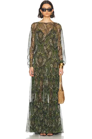 Saint Laurent Long Sleeve Maxi Dress in - Dark Green. Size 34 (also in 36, 38).