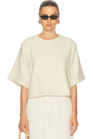 Dagmar Woven Boucle Tee in - Cream. Size 32 (also in 34, 38, 40).