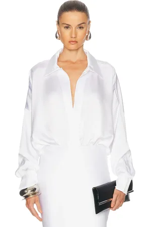 Norma Kamali Super Oversized Boyfriend Shirt Bodysuit in - White. Size L (also in M, S, XL, XS).