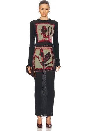Jean Paul Gaultier Flowers Cadres Long Dress in Black Pink & Mint - Black. Size S (also in XXS).