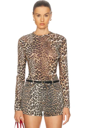 Ganni Printed Long Sleeve Top in - Brown. Size 32 (also in 34, 36, 40).