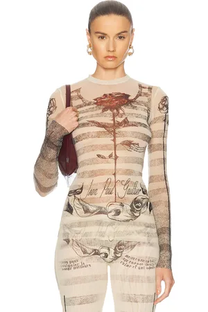 Jean Paul Gaultier Tattoo Mariniere Long Sleeve Top in Ecru Black & Red - Black,White. Size M (also in S, XS).