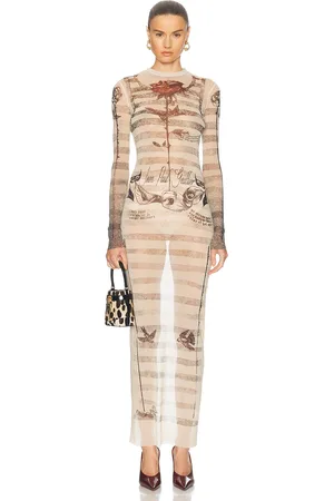 Jean Paul Gaultier Tattoo Mariniere Long Dress in Ecru Black & Red - Black,White. Size S (also in XXS, XS).
