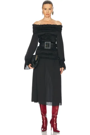 Saint Laurent Off The Shoulder Midi Dress in - Black. Size 34 (also in 36, 38).