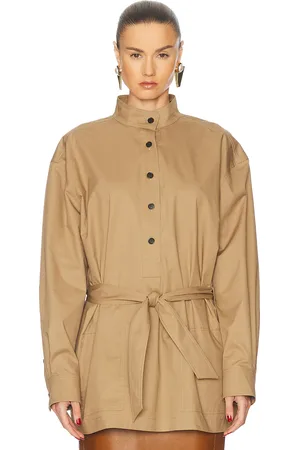 Saint Laurent Belted Long Sleeve Top in - Beige. Size 34 (also in 36, 38, 40).