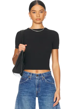 ENZA COSTA Pointelle Essential Short Sleeve Tee in - . Size L (also in M, S, XL, XS).