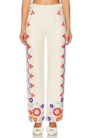BODE Beaded Garden Party Trouser in - Cream. Size 25 (also in 28, 29).