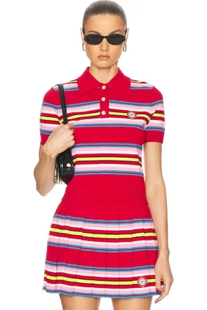 Casablanca Striped Polo Top in - Red. Size L (also in M, S, XS).