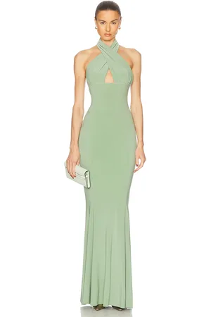 Norma Kamali Cross Halter Fishtail Gown in - Green. Size L (also in M, S, XL, XS).
