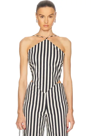 SIMON MILLER Kit Poplin Tie Top in - Black,White. Size L (also in ).