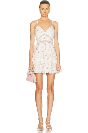 LOVESHACKFANCY Solbina Dress in - White,Pink. Size L (also in M, S, XS).