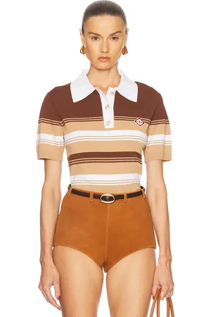Casablanca Chicano Striped Polo Top in - Brown. Size L (also in M, S, XS).