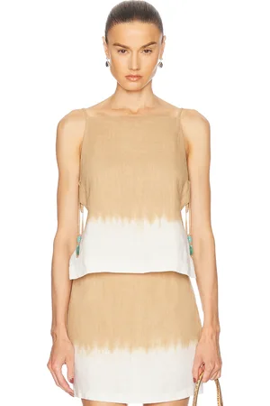 Staud Mancora Linen Top in - Nude. Size L (also in M, S, XS).