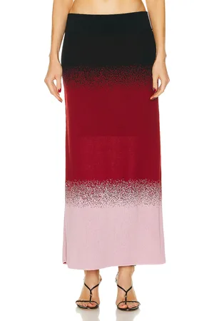 JOHANNA ORTIZ Color Scapes Midi Skirt in Black Lilac & Red - Burgundy. Size L (also in ).