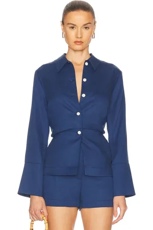 Matthew Bruch Blouson Long Sleeve Blouse in - Blue. Size 0 (also in 2, 6, 8).