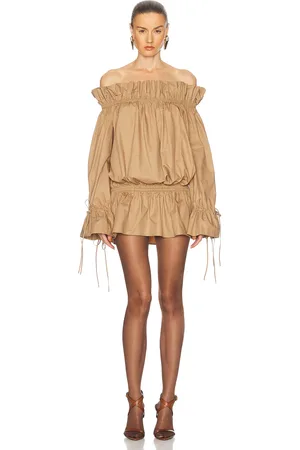 Saint Laurent Off The Shoulder Mini Dress in - Beige. Size 34 (also in ).