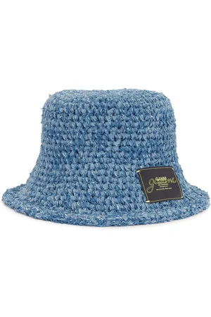 Ganni Denim Handknit Bucket Hat in - Blue. Size all.
