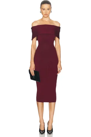 MUGLER Off The Shoulder Midi Dress in - Red. Size M (also in ).