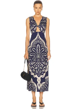 JOHANNA ORTIZ Voyage Ankle Dress in Palma Sevillana Navy & Ecru - Navy. Size 0 (also in 2, 4, 8).