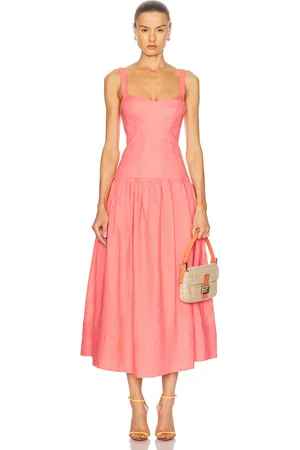 Nicholas Makenna Drop Waist Corset Midi Dress in - Coral. Size 2 (also in 8).