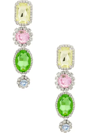 AREA Crystal Drop Earrings in - Pink,Green. Size all.