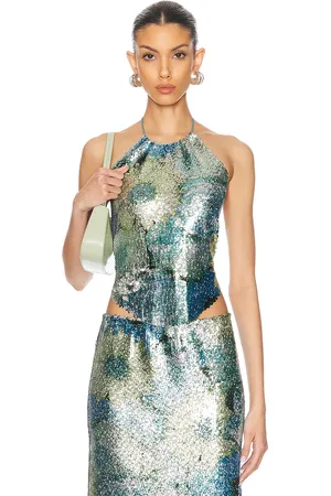PRISCAVera Sequin Halter Top in - Metallic Silver. Size L (also in S).