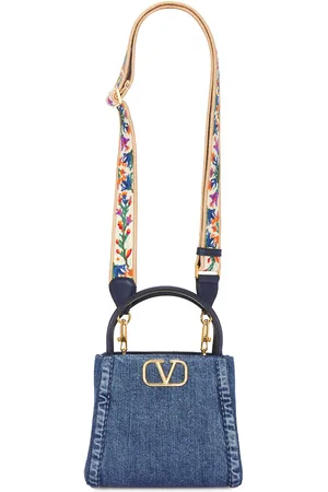 VALENTINO GARAVANI Alltime Small Double Handle Bag in Dark Denim Multicolor & Worker - Blue. Size all.