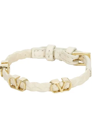 VALENTINO GARAVANI V Logo Signature Leather Bracelet in - Ivory. Size all.