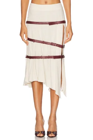 MIMCHIK Triple Belt Skirt in - Cream,Wine. Size 6 (also in ).