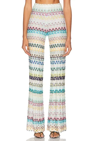 Missoni Striped Flare Trouser in Multi Blue Brown & Yellow On White Base - Baby Blue,Yellow. Size 38 (also in ).