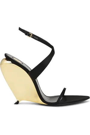 Saint Laurent Gippy Wedge Sandal in - Black. Size 40 (also in 41, 42).