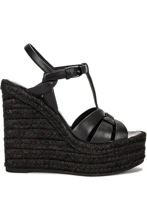 Saint Laurent Tribute Espadrille Wedge Sandals in - Black. Size 40.5 (also in 36.5, 37, 37.5, 38, 38.5, 39, 39.5, 40).