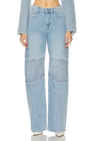 GRLFRND Mariah Wide Leg Racer Jean in - Denim-Light. Size 24 (also in ).