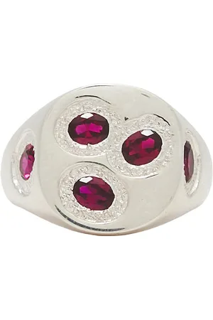 Bleue Burnham Oval Chloroplast Signet Red in - Metallic Silver. Size R (also in T, V).