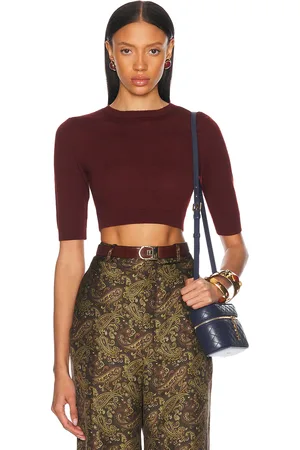 Saint Laurent Cropped Top in - Wine. Size L (also in XS, S, M, XL).