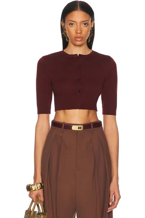 Saint Laurent Cropped Cardigan in - Wine. Size L (also in XS, XL, S).