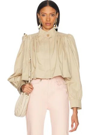 Chloé High Collar Cropped Gathered Pleated Sleeves Jacket in - Neutral. Size 40 (also in ).