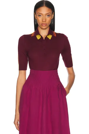GABRIELA HEARST Wendelyn Polo Top in - Wine. Size M (also in XS).