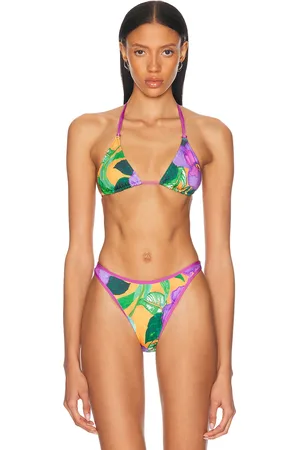 Heavy Manners Double String Bikini Top in - Purple,Green. Size L (also in XS, S, M, XL).